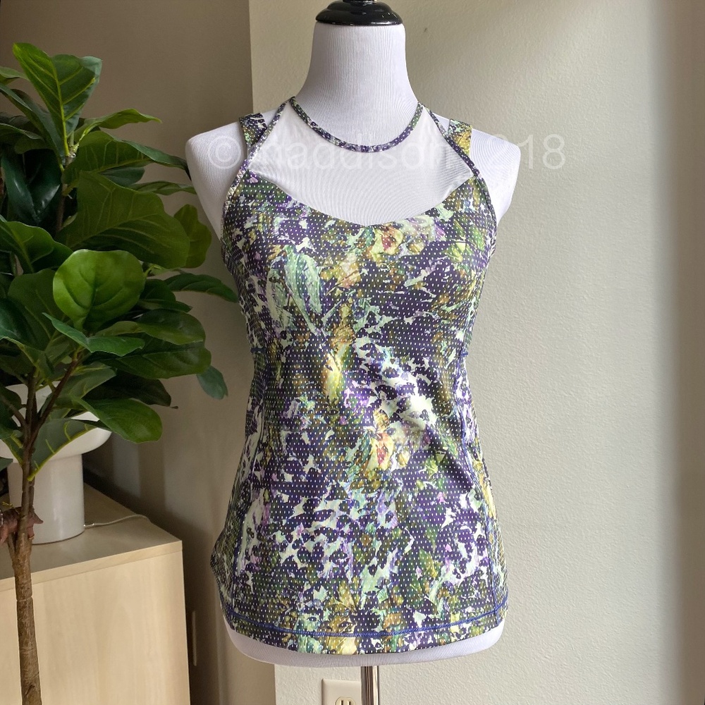 Lululemon Running In The City Tank Floral Sport White Multi Green Purple Size 6